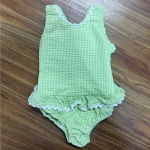 Charming Lime Checkered Kids Swim One Piece